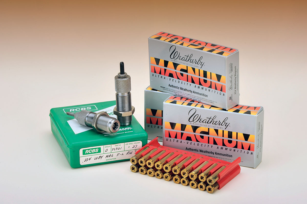 The classic Varmintmaster can be brought back to life with current factory loads and, as shown here in outdated packaging, factory brass. Dies are available but may need to be special ordered, depending on current inventory.